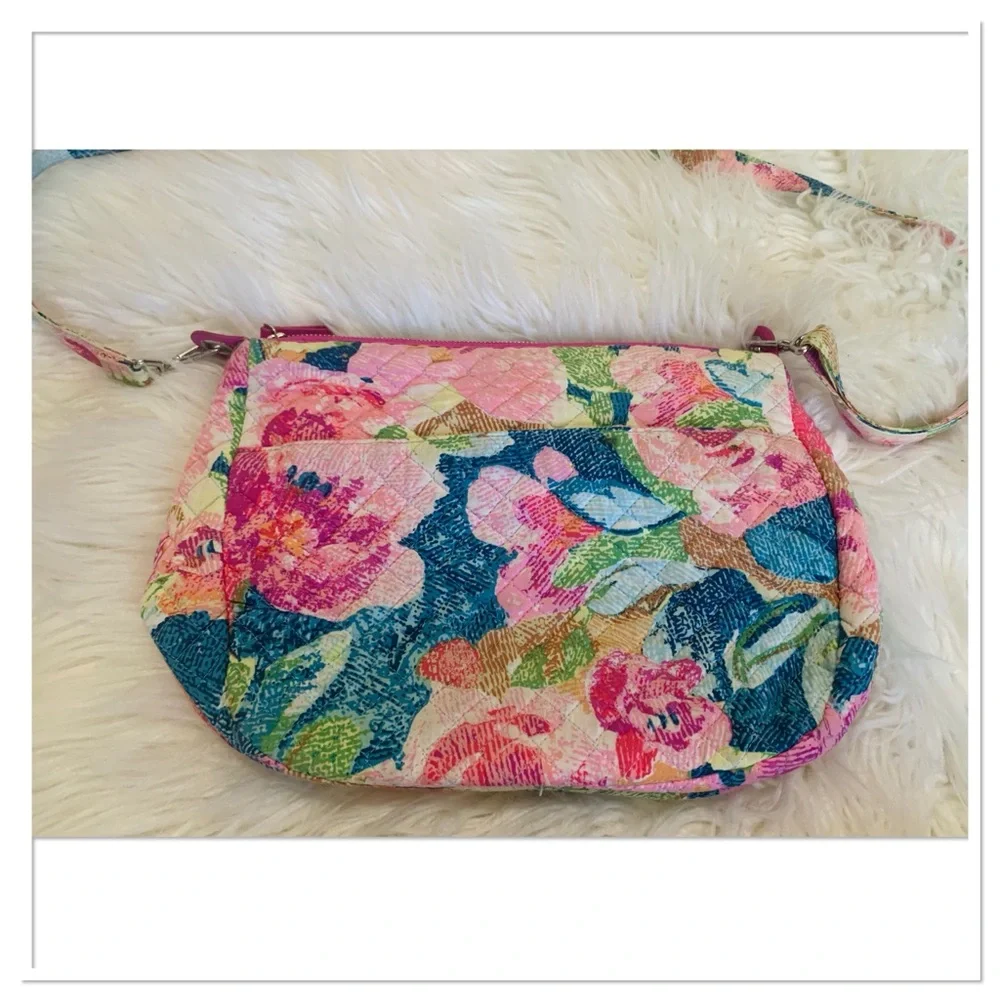 Vera Bradley Hadley Superbloom Quilted Adjustable Crossbody Satchel Pink